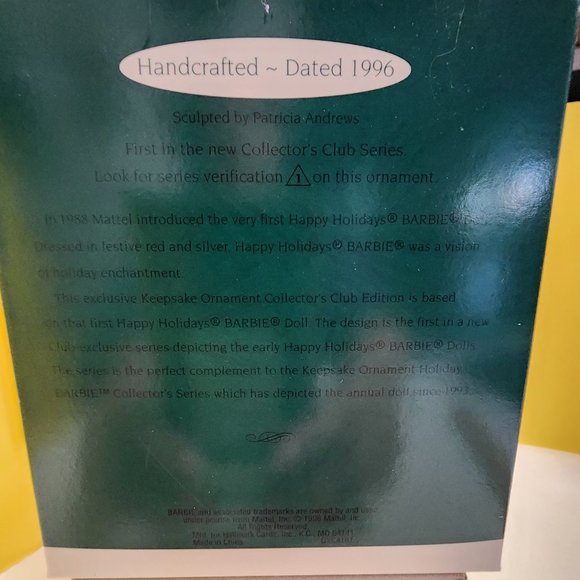 Hallmark Keepsake 1996 Club Edition BARBIE Christmas Ornament based on 1998 Doll - Picture 9 of 15